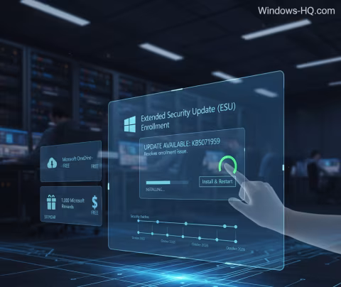 Digital graphical interface displaying 'Extended Security Update (ESU) Enrollment' status and timeline.