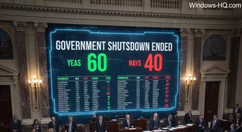 Large digital sign reading "GOVERNMENT SHUTDOWN ENDED" with years set to 60 and days to 40.