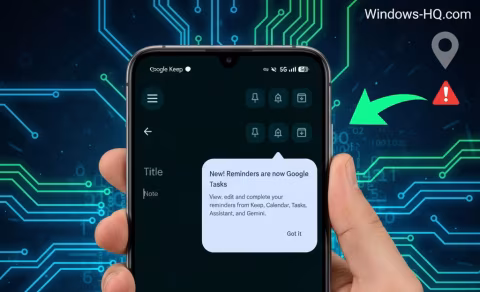Smartphone displaying the Google Keep app interface with a notification pop-up regarding reminders.