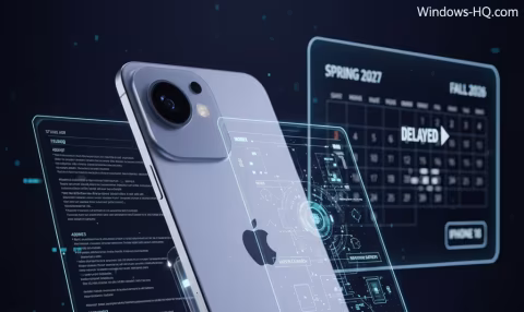 A smartphone displays a conceptual redesign featuring a dual-camera module and graphical user interfaces for product timelines.