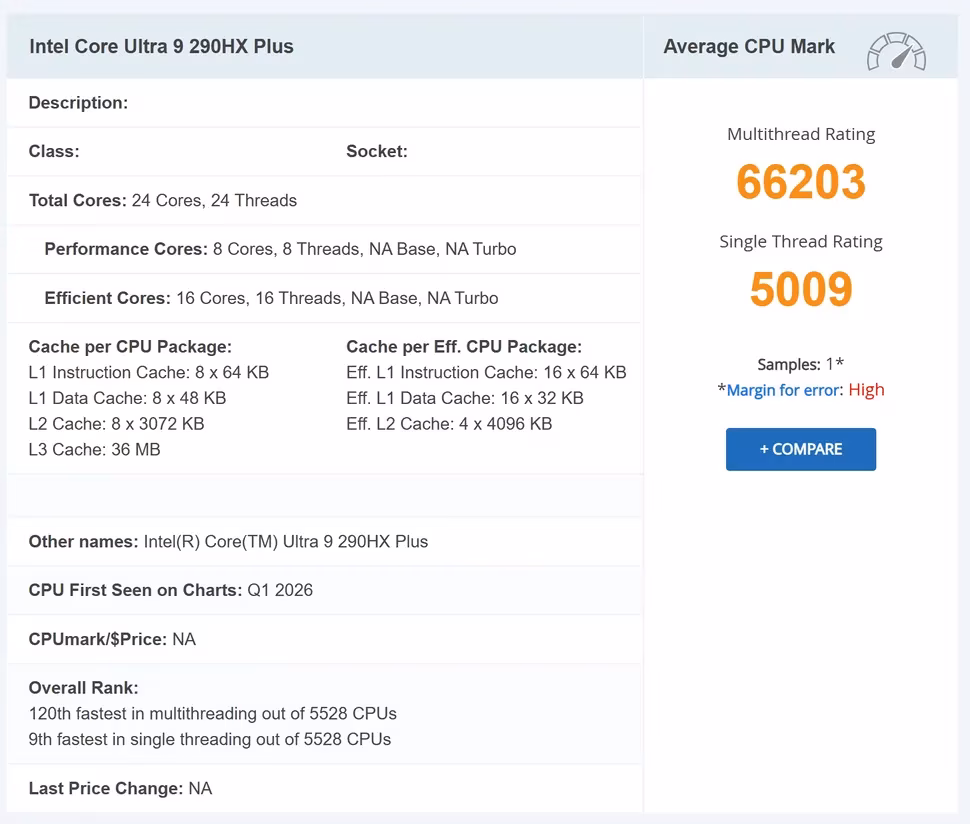 Intel’s Mobile Core Ultra 9 CPU Rivals Desktop Performance
