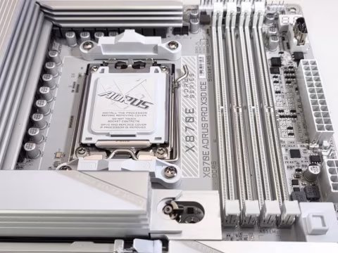 Motherboard featuring a CPU socket, RAM slots, and various connectors.