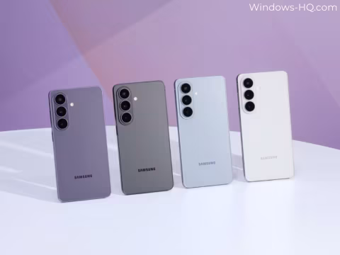 Five smartphones are displayed side-by-side, showcasing different colored backs.