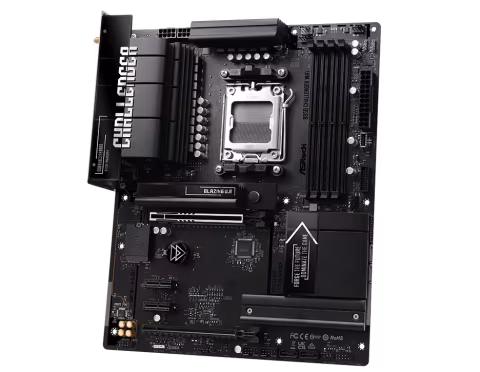 Motherboard with visible CPU socket and various expansion slots.