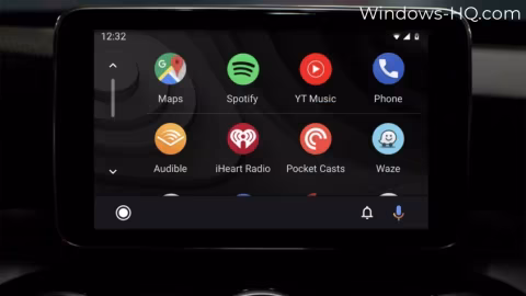 Screenshot of Android Auto interface displaying a grid of circular app icons.