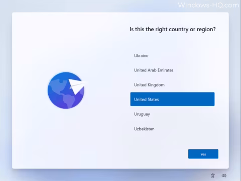 A screenshot showing a blue-themed web interface with a globe and multiple choice options regarding location.