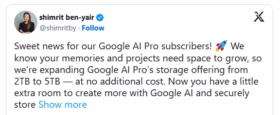 Google Boosts AI Pro Plan with 5TB Storage and Premium Features