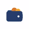 Dark blue wallet icon with three yellow coins sticking out of the top.