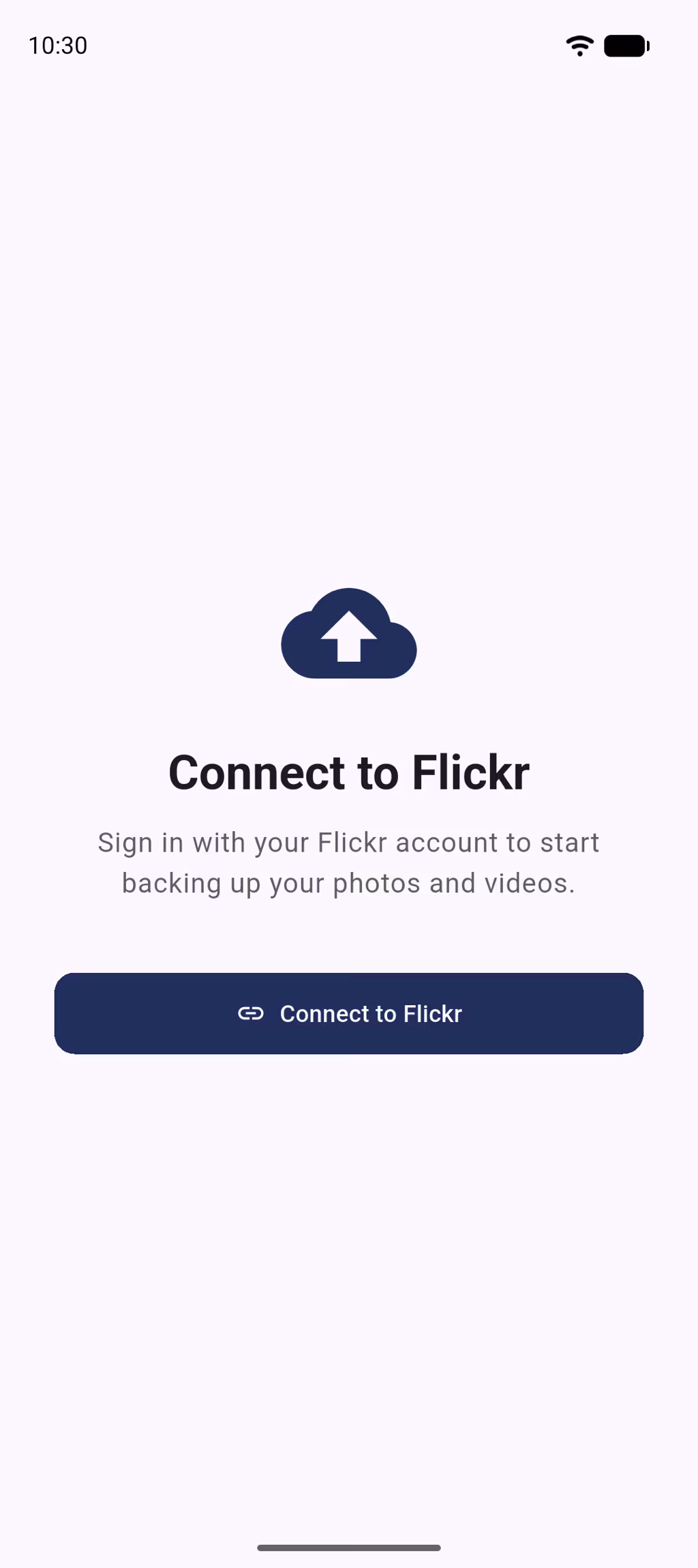 Connect to Flickr screen with a single sign-in button